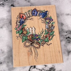 Stampendous 1997‎ Birdhouse Wreath R041 Picket Fence Wood Mounted Rubber Stamp